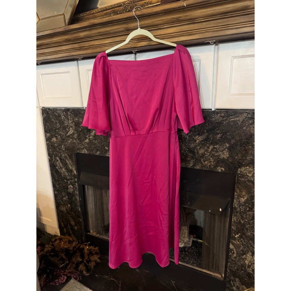 Banana Republic Magenta Pink Square Neck Flutter Sleeve Midi Dress Size 10 NWT